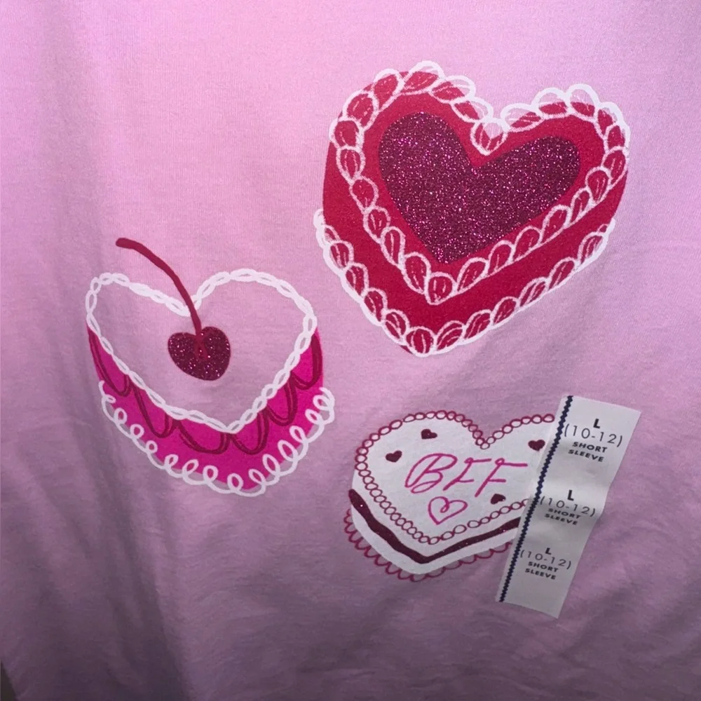 Cat & Jack Girls Pink BFF Heart Graphic T-Shirt Size L 10/12 NWT